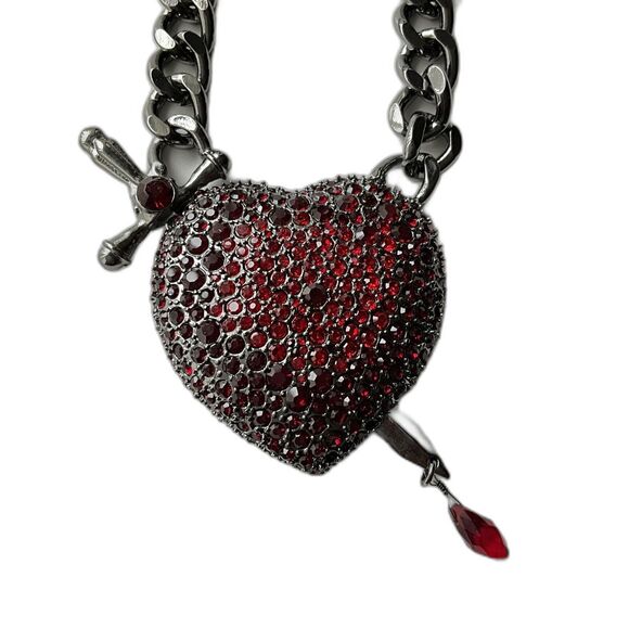 Betsey Johnson Red Rhinestone Arrow Through The Heart Cupid Necklace - Picture 1 of 11